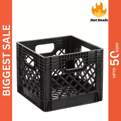 16QT Heavy-Duty Plastic Square Milk Crate Black • $10.67