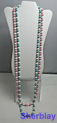 Vintage Kids Blue White Pink Pop Beads Together Necklace Adjustable Retro • $39.99