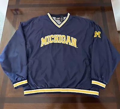 Vintage (Michigan Wolverines) Pullover Windbreaker V-Neck Blue Men’s Size XL • $25