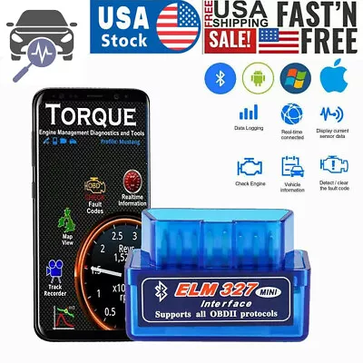 Car Bluetooth OBD2 Scanner ELM327 Code Reader For IOS & Android Phone • $8.98