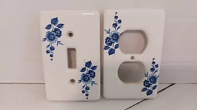 Vintage Towne Porcelain Blue Floral Switch Plate & Electric Outlet Cover • $14.99