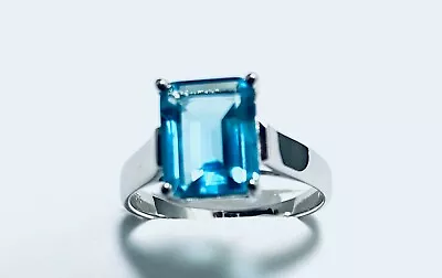 R2687B Classic Mt St Helens Blue Helenite Emerald 7x9mm 3.5CSterling Silver Ring • $42