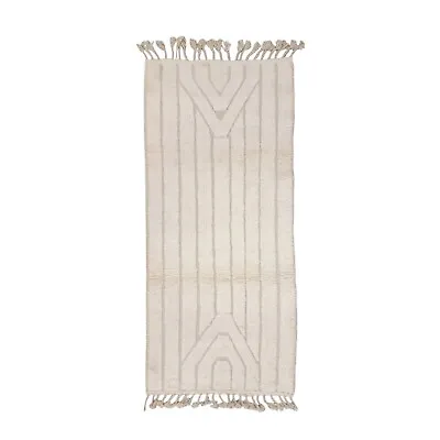 Moroccan Handmade Beni Ourain Rug 3'2x6'8 Berber Tufted White Wool Carpet • $330.60