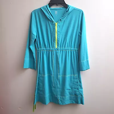 Title Nine Hoodie Swelter Shelter Tunic Dress Jacket  Sz Small Blue Teal Zip • $34.99