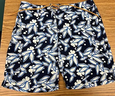 J Crew Mens Board Shorts Swim Trunks Size 32 Blue Floral Hawaiian 100% Nylon • $12.99