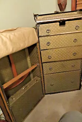 Antique Wheary Cushioned Top 1920's Wardrobe Steamer Trunk Beautiful • $425