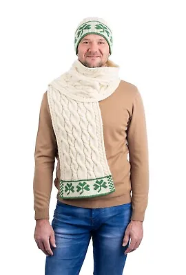SAOL Irish Shamrock Aran Scarf Men's Cable Knit 100% Merino Wool Scarf Warm Soft • $35.60