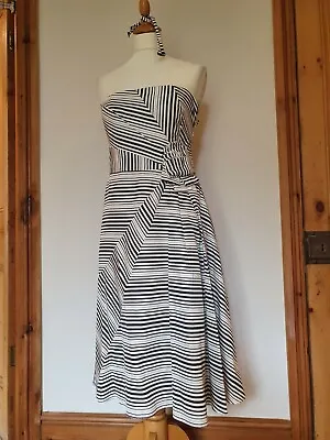 £23.99 • Buy Coast Fit & Flare Black & Ivory Geo Stripe Dress With Corsage & Straps. Size 8. 
