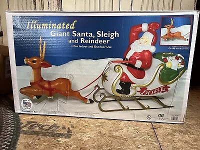 Vintage Blow Mold Christmas Santa Sleigh Reindeer General Foam NOS In Box 72” • $1350