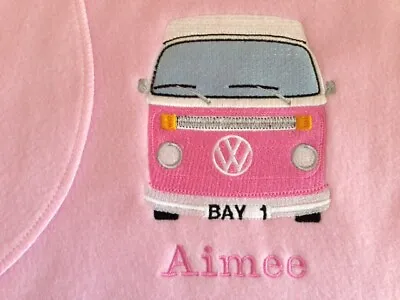 Bay Campervan Personalised Embroidered Blanket 10 Colours 2 Sizes With Name • £17