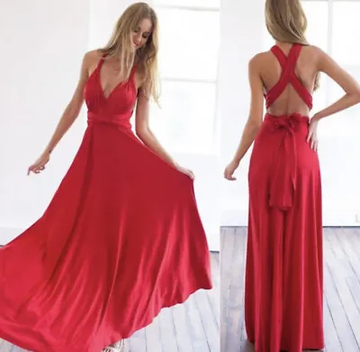 Women Evening Multi Way Wrap Bridesmaid Formal Long Maxi Convertible Dress RED M • $22.50