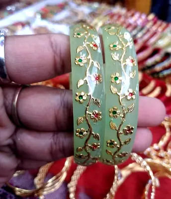 Indian Bollywood 22K Gold Plated Green Meenakari Wedding Traditional Bangles • £16.03