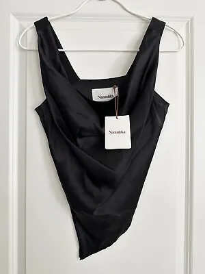 NWT Nanushka Petra Black Slip Satin Top Size M $445. • $289