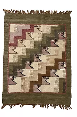 Vintage Woven Wool Rug Wall Tapestry Birds In Flight Design 31 X 23 Handmade EUC • $32