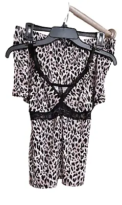 Marilyn Monroe Intimates 2 PC Pajama Short Set Leopard Print Sleepwear Size L • $19.98