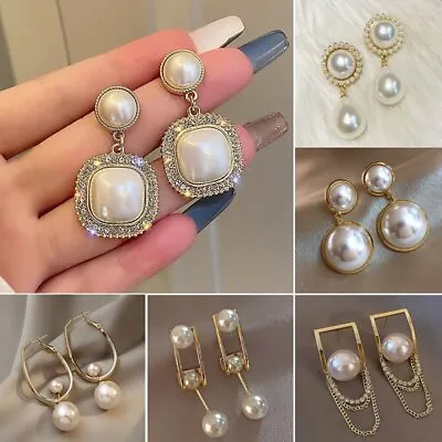 $2.06 • Buy Women Crystal Pearl Zircon Earrings Stud Dangle Wedding Party Fashion Jewellery