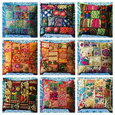 Indian Cotton Cushion Cover Pillow Home Decorative 16x16  Patchwork Handmade • £7.99