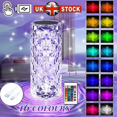 16 Colour LED Crystal Table Lamp Diamond Rose Night Light Touch & Remote USB • £6.99