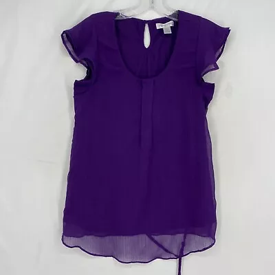 Motherhood Maternity Womens Size Small Blouse Purple Sheer Gauze Pullover Belted • $6.26