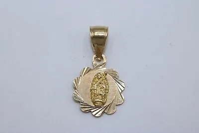 Fine 14K Yellow Gold Round Fluted Charm Pendant W/ Virgin Mary Of Guadalupe • $75