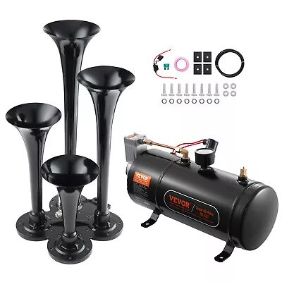 VEVOR Train Horns Kit 4 Trumpet Air Horn Kit 120 Psi Air Compressor 0.8 Gal Tank • $83.99