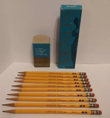 Vintage VENUS VELVET No 3 Hard Drafting Pencils Open Box 10 Sharpened #3557 • $12.95