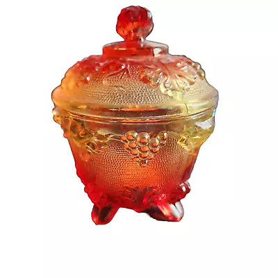 Vintage Jeanette Amberina Footed  Glass Covered Candy Dish/Compote Yellow-Red • $14.29