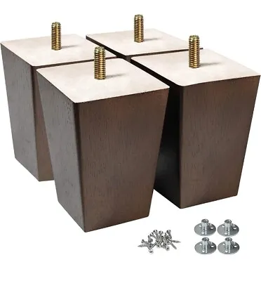 4   Wooden Legs For Furniture 4 Inch Sofa Legs Square Bed Legs Pack Of 4 • $24.64