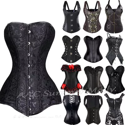 £12.79 • Buy Women Black Bustier Underbust Overbust Corset Gothic Steampunk Basque Lingerie