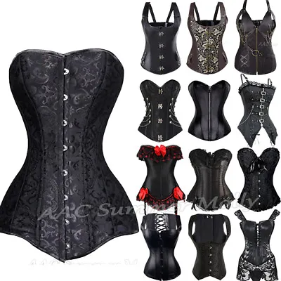 Women Black Bustier Underbust Overbust Corset Gothic Steampunk Basque Lingerie • £22.79