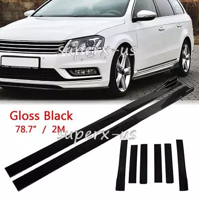 For VW Passat 2010-2022 Gloss Black Side Skirts Extension Lip Rocker Panel Kit • $46.98