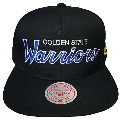 Mitchell & Ness Golden State Warriors NBA Snapback Hat Script Art Black Cap NWT • $31.99