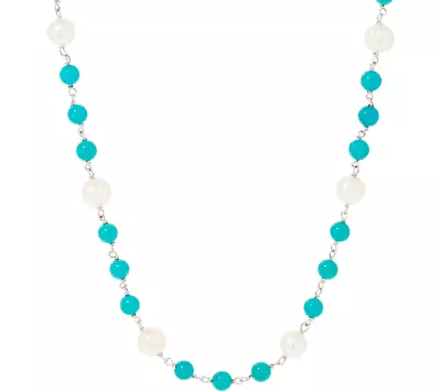 Honora Cultured Pearl & Gemstone Bead 36  Necklace Sterling Silver Turquoie QVC • £168.82