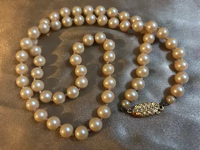 VINTAGE LOTUS  Faux Pearl Necklace Fancy Rhinestone Gold Plated Clasp #S1 • £14.79