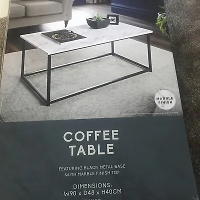 £59.99 • Buy Modern Coffee Table Black Metal Frame Marble Effect Top. Size 90x48x40cm RP £110