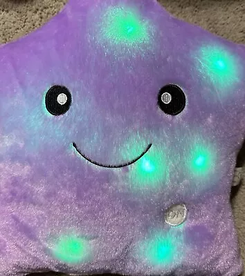 Light Up Musical Star Pillow Purple 15” X 15” Works Plush Twinkle Stuffed Face • $24.99