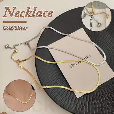 Titanium Steel Flat Snake Bone Necklace Chain Choker For Men Women Jewelry Gifts • $6.05