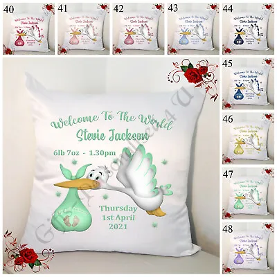 Personalised 18  Cushion - New Born Baby Gift - Stork - Designs 40-48 • £15.99