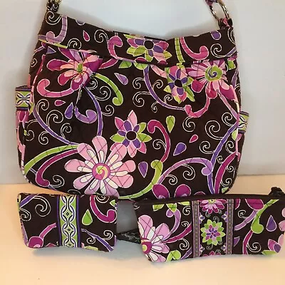 Vera Bradley PURPLE PUNCH 3 Pc Ensemble: Purse Taxi Wallet Brush/pencil • $35