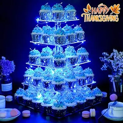Vdomus 5 Tier Acrylic Cupcake Display Stand With Blue LED String Lights • $20.99