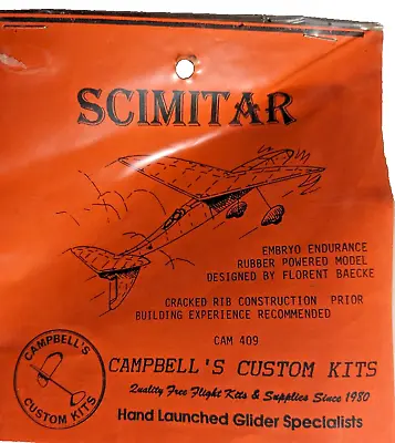 Vintag Campbell's Custom Wood SCIMITAR Glider Rubber Powered Model Airplane Kit • $39