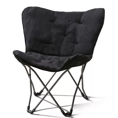 Micro Suede Fabric Butterfly Folding Chair Black • $33.22