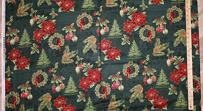 Joyful Traditions Poinsettia Cardinal Ornaments Christmas Fabric 23   #7750-60 • $5.19