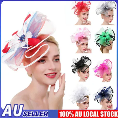 $15.99 • Buy Large Flower Feather Hair Hat Fascinator Headband Clip Wedding Royal Ascot Race