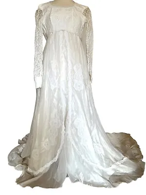 Vintage 70s Floral Lace J.C Penny Wedding Bridal Gown Dress 5/6 Repairs • $78