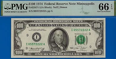 1974 $100 Federal Reserve Note PMG 66EPQ Minneapolis • $315