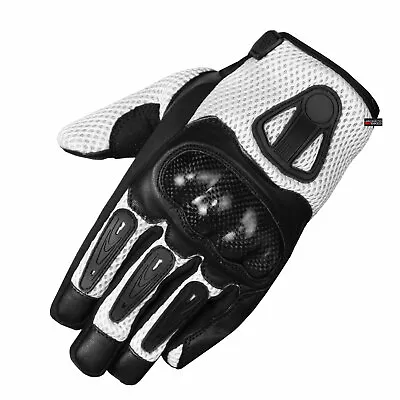 New Men Short Motorcycle Leather Mesh Gloves White Carbon Fiber • $14.99