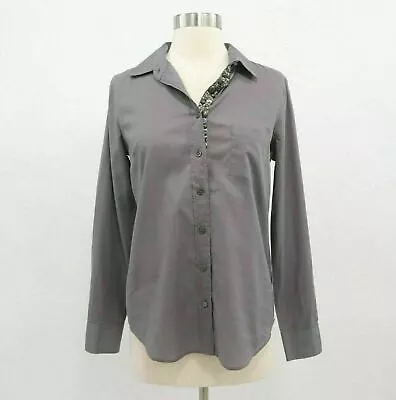 J.CREW Button-Up Shirt Blouse 2 The Boy Embellished Jeweled Placket Gray Cotton • $24.90