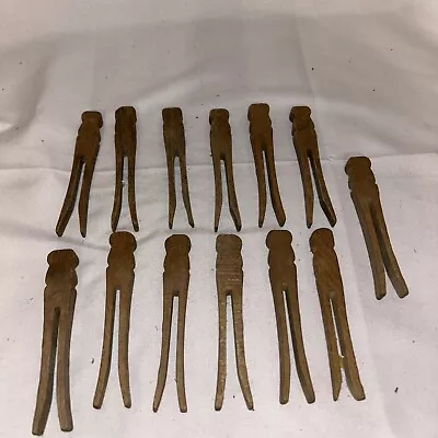 13 Vintage Wooden Clothes Pins Flat Head 4” Tall • $14.99