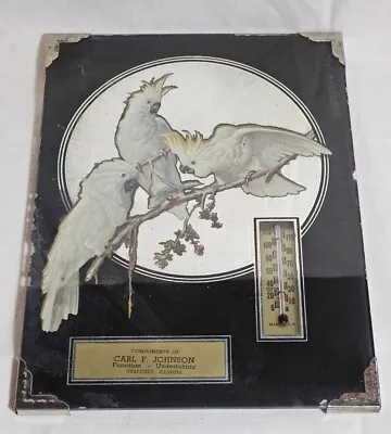 Vintage White Cockatoo Mirror Thermometer Sheffield Illinois Advertising • $24.90